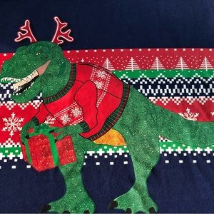 XXL Ugly Christmas Sweater Navy with dinosaur